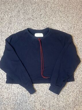 Women's Roucha Navy Cropped Sweatshirt with Burgundy Drawcord- Small